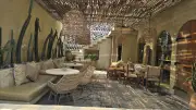 Rustic Bohemian Cafe Interior in Bali with Natural Light and Cacti