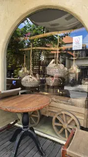 Rustic Bakery Window Display in Bali with Outdoor Seating
