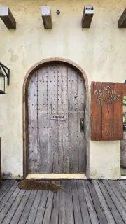 Rustic Wooden Door Entrance to Bread Basket Bakery in Bali