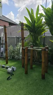 Outdoor Calisthenics Workout Area with Bamboo Bars in Tropical Bali