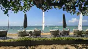 Empty Beachfront Restaurant Seating with Ocean View in Bali
