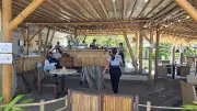 Tropical Bamboo Cafe Interior with Staff in Bali