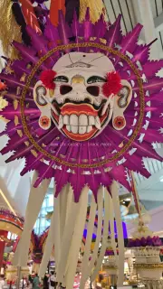 Vibrant Balinese Demon Mask Decoration at Bali Airport