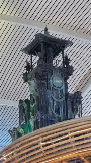 Ornate Clock Tower Interior Airport Architecture Bali