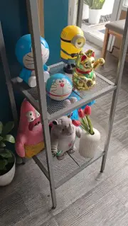 Quirky Cafe Decor Display Shelf Upward Pan B-Roll Footage