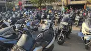Crowded Bali Scooter Parking Lot B-Roll Footage at Batu Bolong Beach