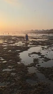Bali Sunset Beach Low Tide B-roll Footage with People Walking
