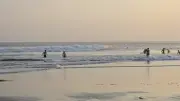 Bali Sunset Beach B-roll Footage with Silhouetted People and Surfers