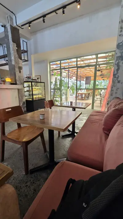 Modern Cafe Interior with Outdoor Patio in Bali - stock photo
