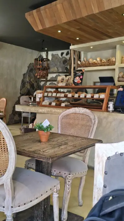 Cozy Bakery Interior in Bali with Rustic Wooden Decor - stock photo
