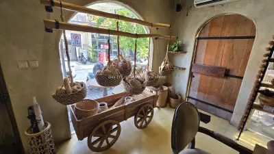 Artisan Bread Display in Rustic Bali Bakery Interior - stock photo