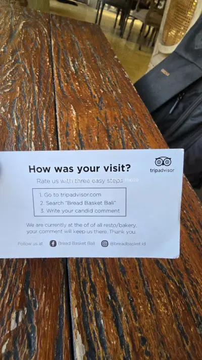 TripAdvisor Feedback Card at Bread Basket Bali Bakery - stock photo
