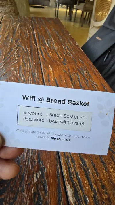 WiFi Access Card at Bread Basket Bakery in Bali - stock photo