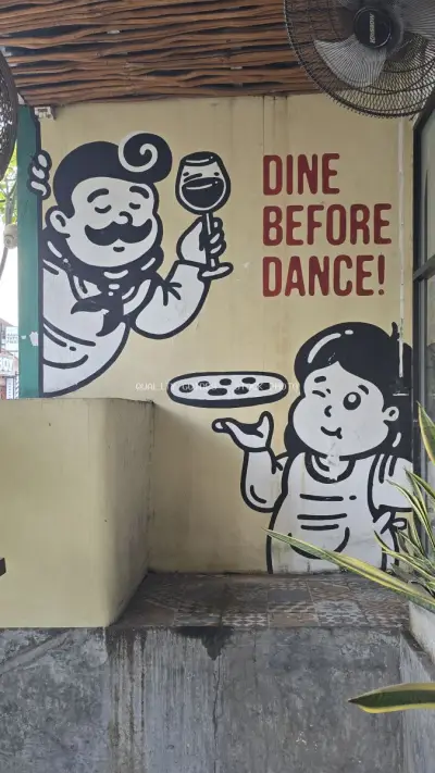 Playful Wall Mural at Felice Canggu Bali: Dine Before Dance - stock photo