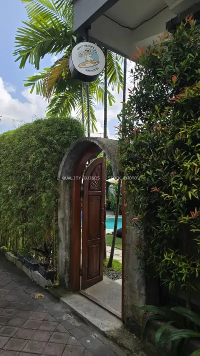 Welcoming Entrance to What The Duck Surf Hostel Bali - stock photo