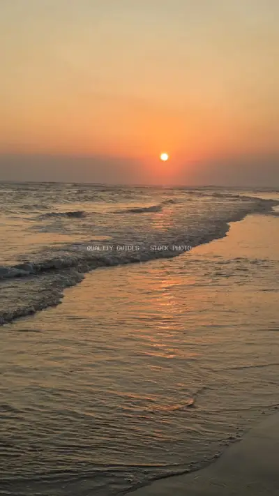 Golden Sunset Over Nelayan Beach, Bali Ocean Waves - stock photo