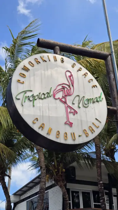 Tropical Nomad Coworking Space Sign in Sunny Canggu, Bali - stock photo