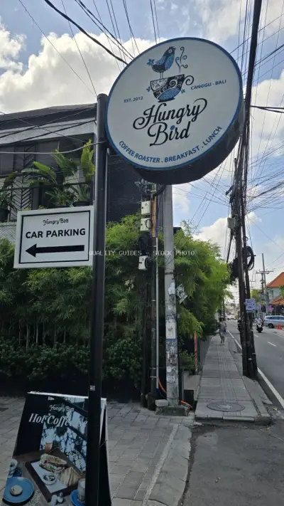 Hungry Bird Coffee Roaster Signage on Canggu Bali Street - stock photo