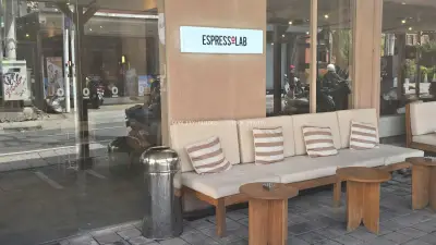 Espressolab Bali Cafe Exterior with Inviting Outdoor Seating - stock photo