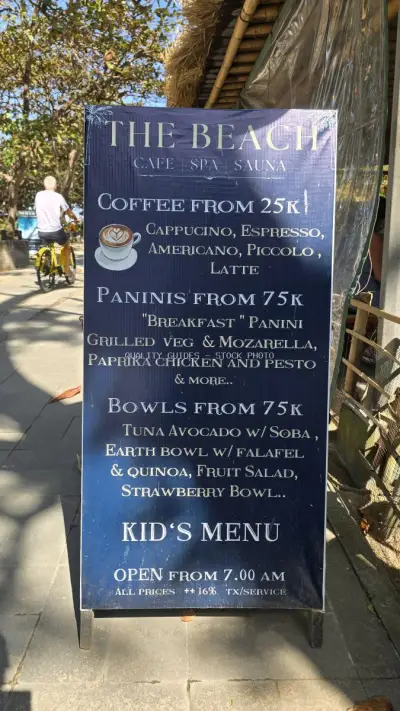Outdoor Menu Board at The Beach Cafe Spa Sauna Bali - stock photo