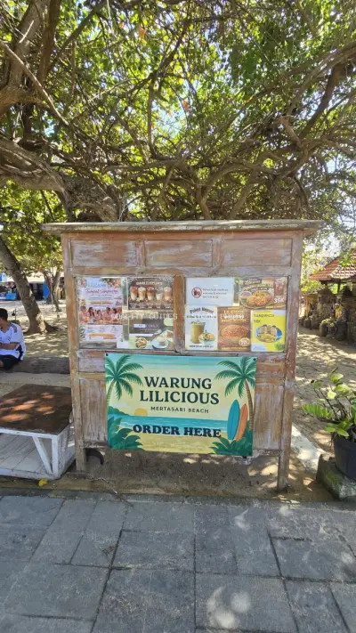 Bali Beach Food Stall: Warung Lilicous at Mertasari Beach - stock photo