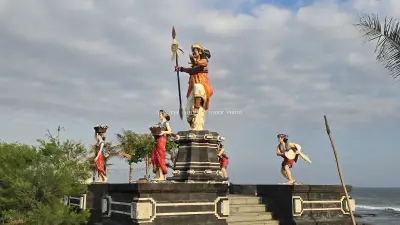 Vibrant Balinese Cultural Statues at Seseh Beach, Bali Landmark - stock photo