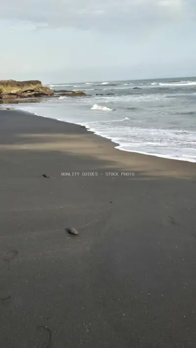 Seseh Beach Bali: Volcanic Black Sand and Ocean Waves - stock photo