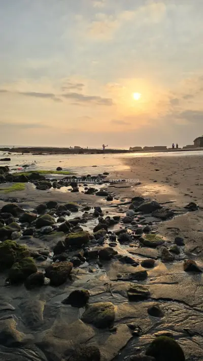 Golden Sunset over Rocky Cemagi Beach in Bali, Indonesia - stock photo