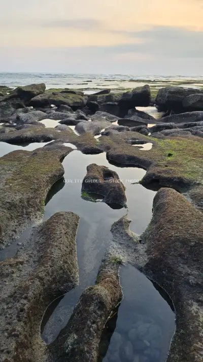 Rocky Mengening Beach Tide Pools at Sunrise in Bali - stock photo