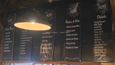 Restaurant Menu Board with Indonesian and Western Dishes in Bali - stock photo