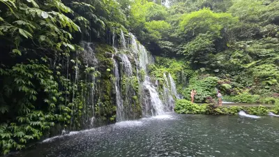 Banyu Wana Amertha Waterfall Bali Tropical Jungle Paradise - stock photo