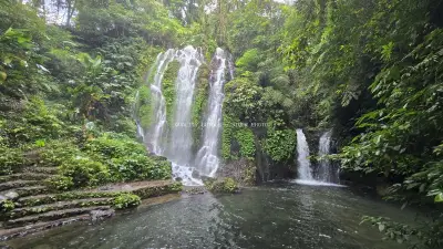 Banyu Wana Amertha Waterfall Bali Tropical Paradise - stock photo