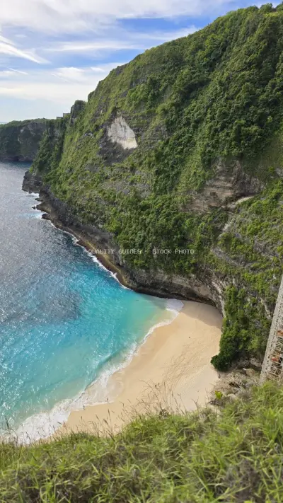 Kelingking Beach Bali Turquoise Cove Aerial View - stock photo