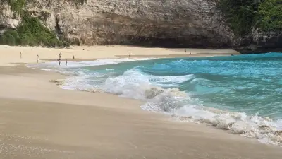 Kelingking Beach Bali Turquoise Waters Dramatic Cliffs - stock photo