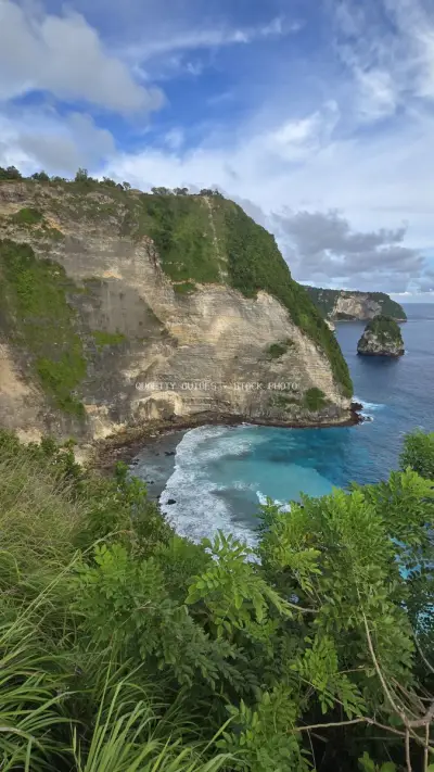Kelingking Beach Bali Dramatic Cliffs Ocean View - stock photo