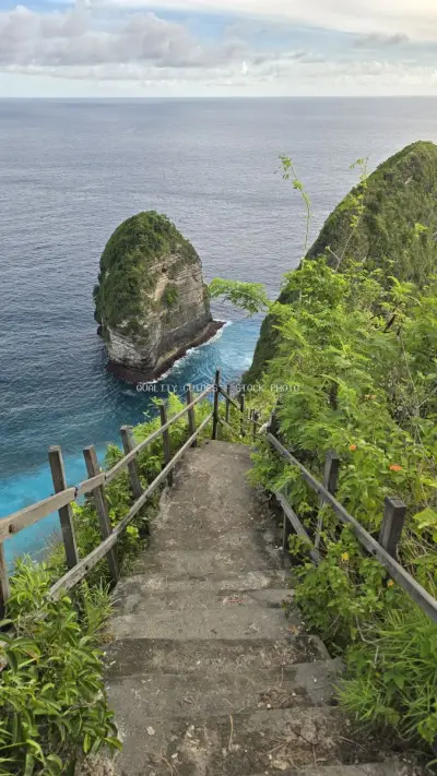 Kelingking Beach Viewpoint Stairway Bali Indonesia - stock photo