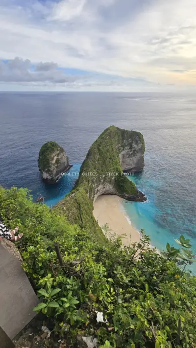 Kelingking Beach Bali Aerial View Turquoise Waters - stock photo