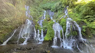 Pucak Manik Waterfall Bali Lush Tropical Jungle Cascades - stock photo