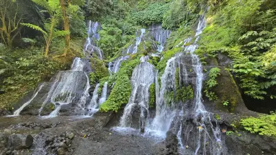 Pucak Manik Waterfall Bali Lush Tropical Jungle - stock photo