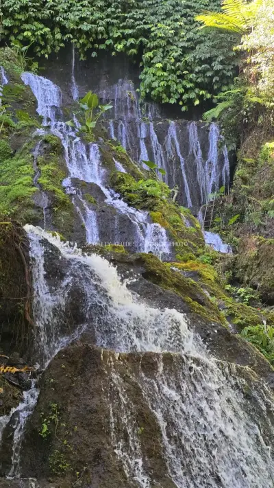 Pucak Manik Waterfall Bali Cascading Tropical Jungle - stock photo