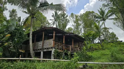 Traditional Balinese Wooden House Jatiluwih Rice Terraces - stock photo