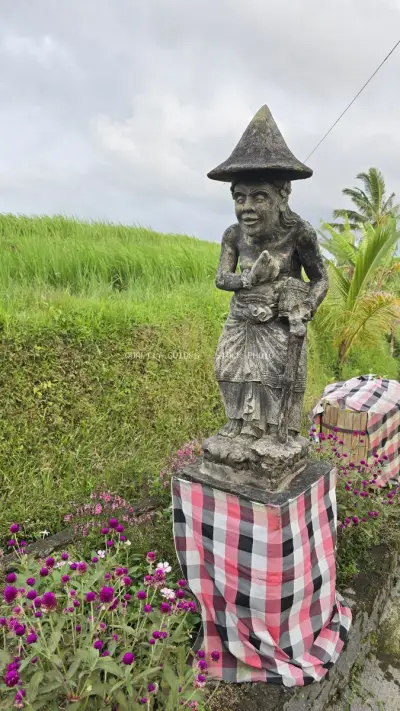 Stone Statue Jatiluwih Rice Terraces Bali Indonesia - stock photo