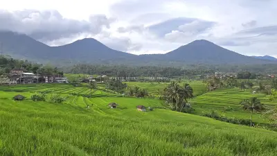 Jatiluwih Rice Terraces Bali Mountains Landscape - stock photo