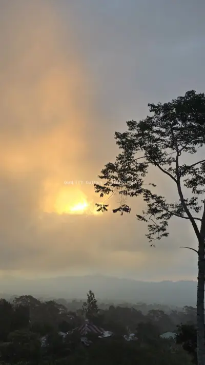 Sunrise Over Bali Rice Terraces and Temple Landscape - stock photo