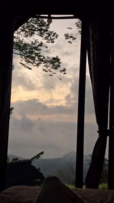 Tropical Sunset View from Glamping Pavilion Bali - stock photo