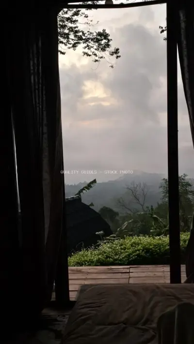 Glamping Bedroom Mountain View Bali Sunrise - stock photo