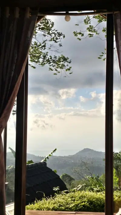 Luxury Glamping View Mountain Landscape Bali Sunset - stock photo
