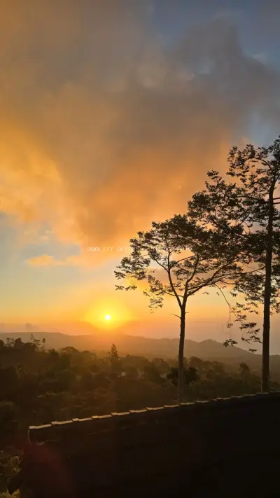 Bali Sunset Glamping Golden Hour Mountain View - stock photo