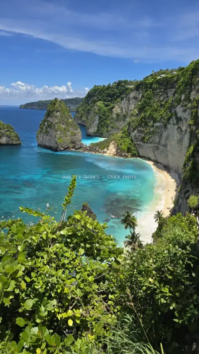 Diamond Beach Bali Turquoise Cove Aerial Landscape View - stock photo