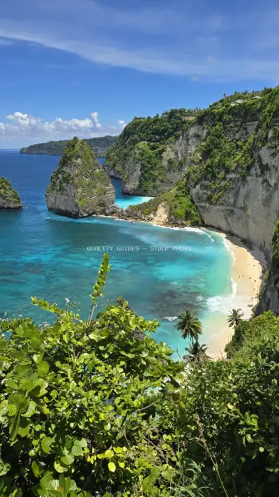Diamond Beach Bali Turquoise Cove Aerial Landscape View - stock photo